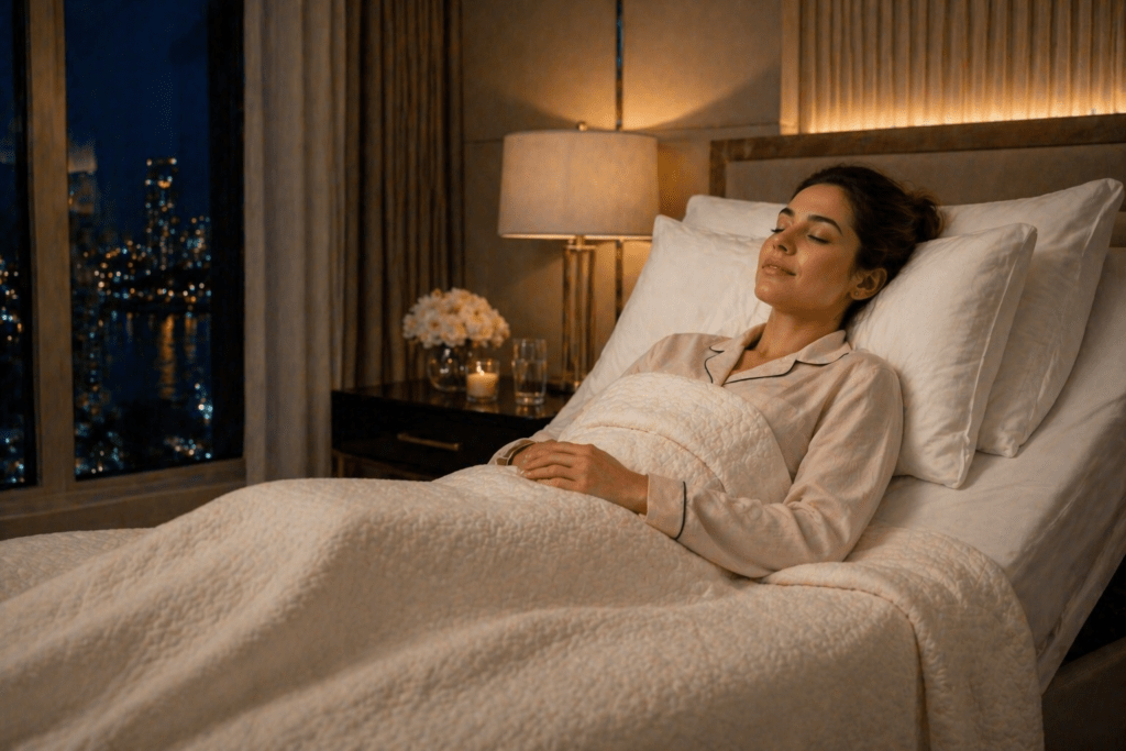 woman sleeping in a luxury hotel after surgery