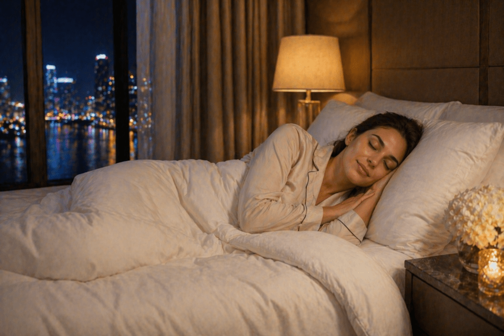 woman sleeping in a luxury hotel