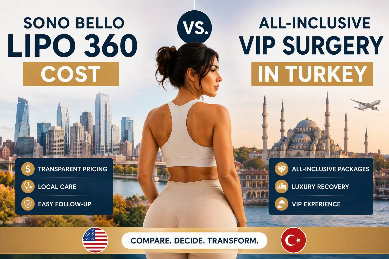 Sono Bello Lipo 360 Cost vs. All-Inclusive VIP Surgery in Turkey